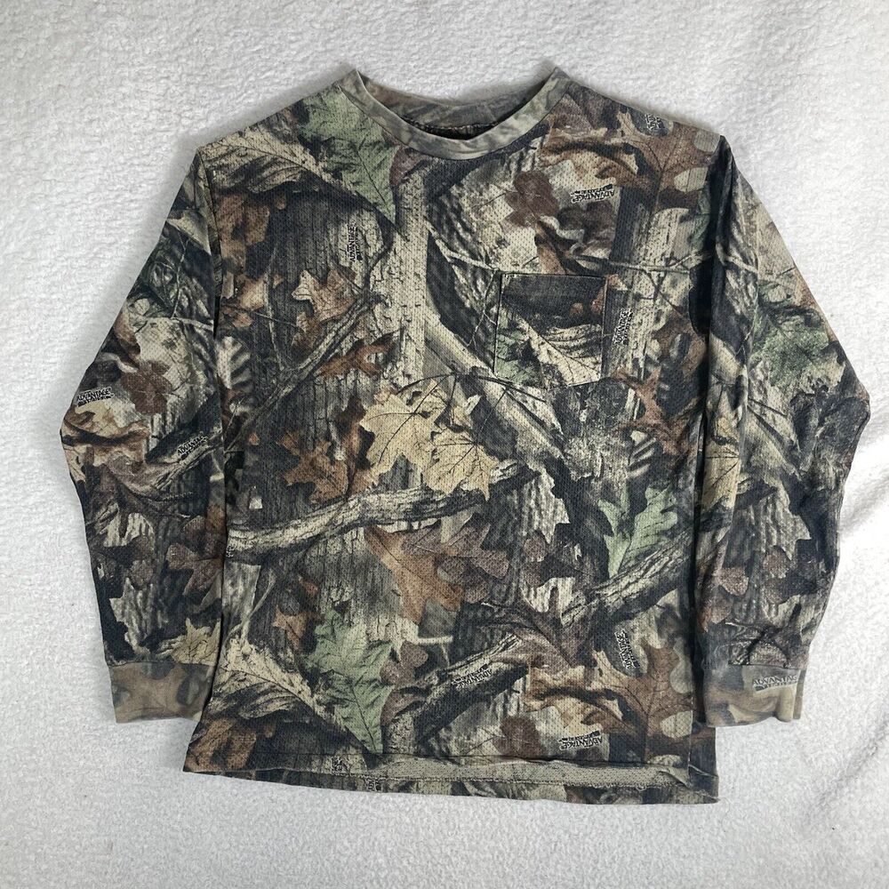 Vintage Sasquatch Camo Shirt Mens Large Long Sleeve Pocket Mossy Oak Perforated